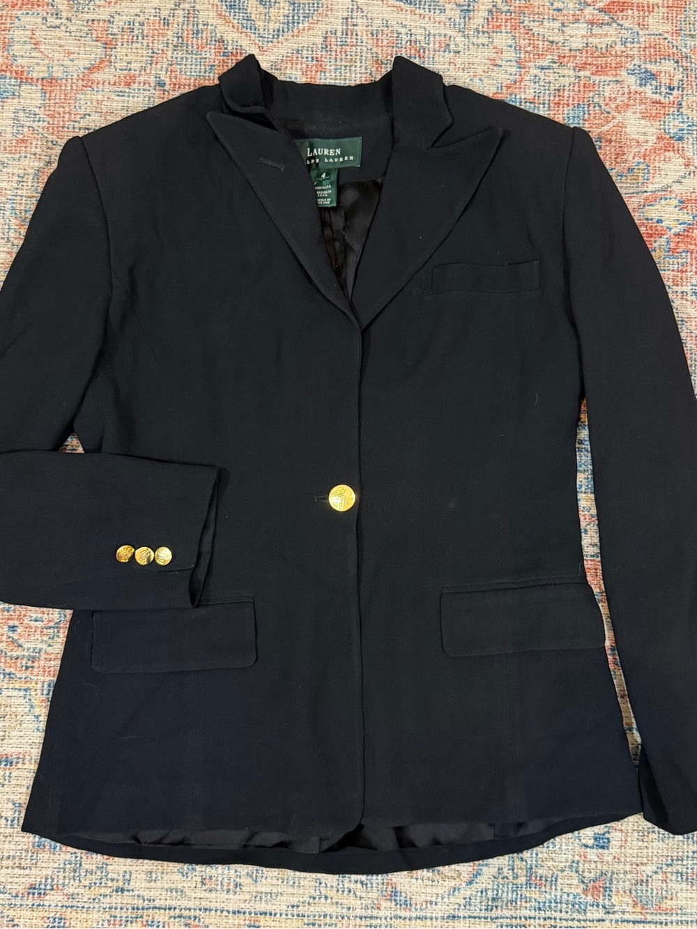Vintage Lauren Ralph Lauren Black Blazer Gold Crest Buttons Size 4 Fall Money - Picture 8 of 13
